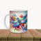 Dragonfly with vibrant flowers ceramic mug. Personalized dragonfly name coffee cup. Colorful floral dragonfly mug, 11 oz. 